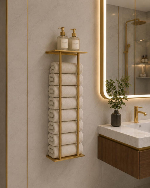 Antique Brass Towel Holder | Unlacquered Brass Towel Bar Rack with Vertical Rods