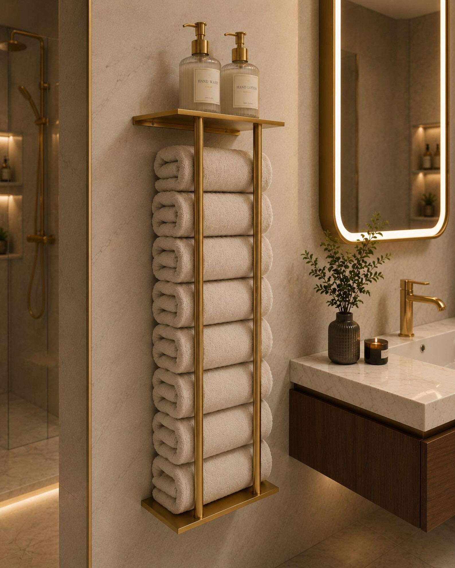 Antique Brass Towel Holder | Unlacquered Brass Towel Bar Rack with Vertical Rods